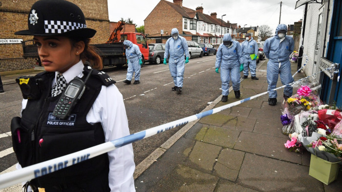 Forensic officers search Chalgrove Road in Tottenham, north London, where a 17-year-old girl has died after she was shot Monday evening. PRESS ASSOCIATION Photo. Picture date: Tuesday April 3, 2018. Later, police in nearby Walthamstow found two young victims suffering from gun shot and knife wounds. See PA story POLICE Tottenham. Photo credit should read: Victoria Jones/PA Wire