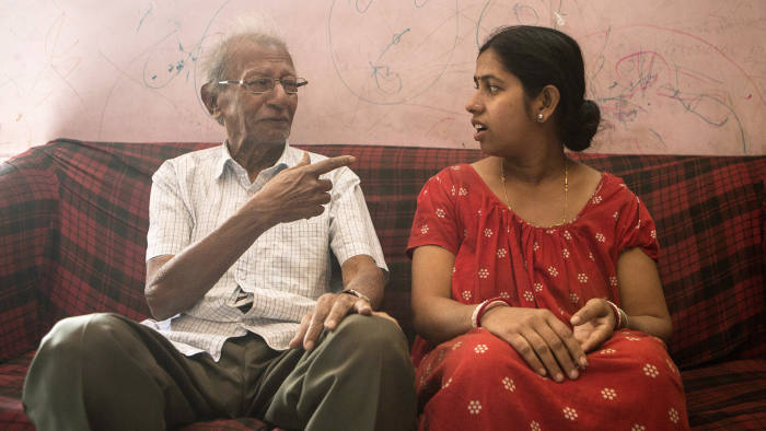 Seasonal Appeal, Alzheimer's Research, UK, Alzheimer's sufferers in Calcutta, Kolkata, India - Dilip Sarkar, and his maid, Radha Gharami, who is 35, and takes care of him. (his only daughter lives in Canada)