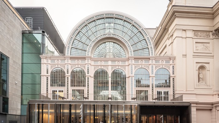 LONDON, UK - 3 DECEMBER 2018: The iconic facade to the Floral Hall, now known as the Paul Hamlyn Hall. The glass and iron building is adjacent, and part of, the main Royal Opera House in Covent Garden, London.