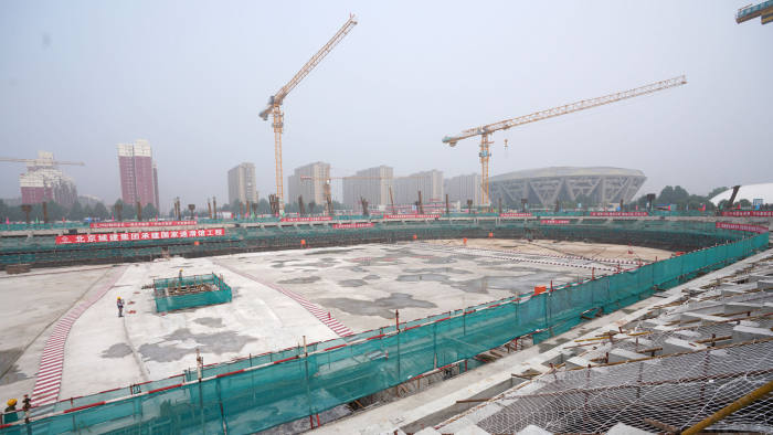 Mandatory Credit: Photo by Xinhua/Shutterstock (9728532a)
Construction site of the National Speed Skating Hall for the 2022 Winter Olympics
Winter Olympics preparation, Beijing, China - 26 Jun 2018
Beijing won the bid to co-host the 2022 Winter Olympics with the city of Zhangjiakou in neighboring Hebei Province. The construction of the National Speed Skating Hall is underway and is expected to be basically completed in 2019.