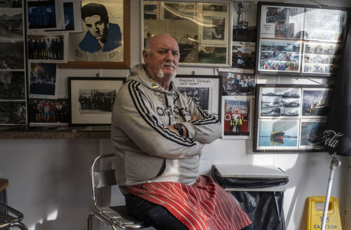 Deke Rivers, a Sinn Fein supporter and Lord Mayor of Ringsend, a south-side inner suburb of Dublin, poses for a portrait at his diner in south Dublin, Ireland, on February 11, 2020.