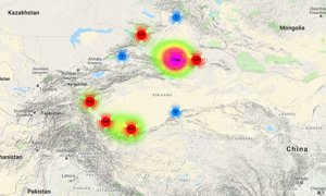 Map showing surveillance devices in Xinjiang
