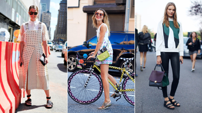 Women wearing sandals in New York and Milan