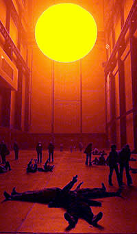 Visitors at ‘The Weather Project’, Elisson’s 2003 installation at Tate Modern, London