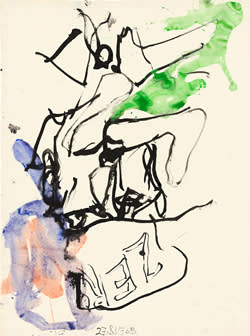 Untitled watercolour and ink (2013) by Baselitz
