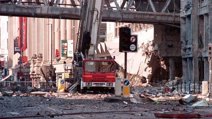 RETRANSMITTED CORRECTING FILE DATE FROM 16/06/16 TO 16/06/96 File photo dated 16/06/96 of the damage at the scene the day after the IRA bomb blast in Manchester city centre. PRESS ASSOCIATION Photo. Issue date: Tuesday June 14, 2016. Detectives will reopen files and asses the evidence again to see if further investigations can be carried out to catch the perpetrators, 20 years on from the outrage. Photo credit should read: Paul Barker/PA Wire