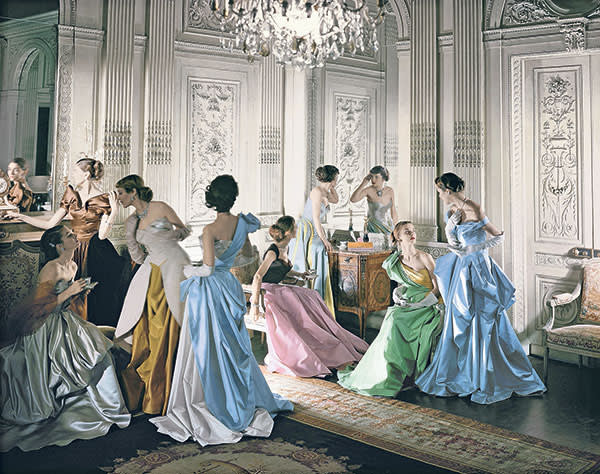 A Cecil Beaton portrait for Vogue in 1948 of models wearing Charles James gowns 