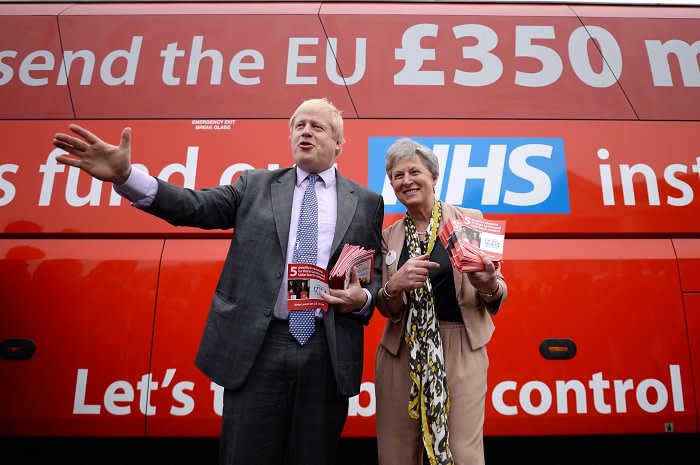 Former Mayor of London Boris Johnson before he boards the Vote Leave campaign bus in Truro, Cornwall, ahead of its inaugural journey which will criss-cross the country over the coming weeks to take the Brexit message to all corners of the UK before the June 23 referendum.