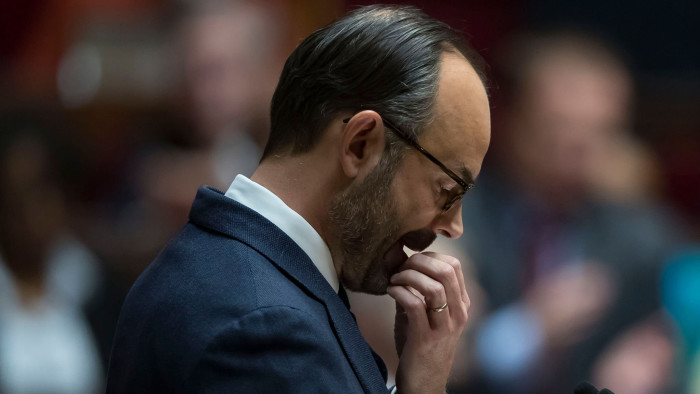 Mandatory Credit: Photo by IAN LANGSDON/EPA-EFE/REX/Shutterstock (10014509f) French Prime Minister Edouard Philippe attends a parliamentary debate over the government's fiscal measures for ecology, and resulting protests that have erupted across the country, in Paris, France, 05 December 2018. The so-called 'gilets jaunes' (yellow vests) movement has swept across France following a rise in fuel taxes as part of these ecological fiscal measures, culminating in a violent protest on the Champs-Elysees on 01 December, which descended into scenes of rioting, arson and looting, and widespread violence across the city. French Parliament fiscal ecology measures debate, Paris, France - 05 Dec 2018