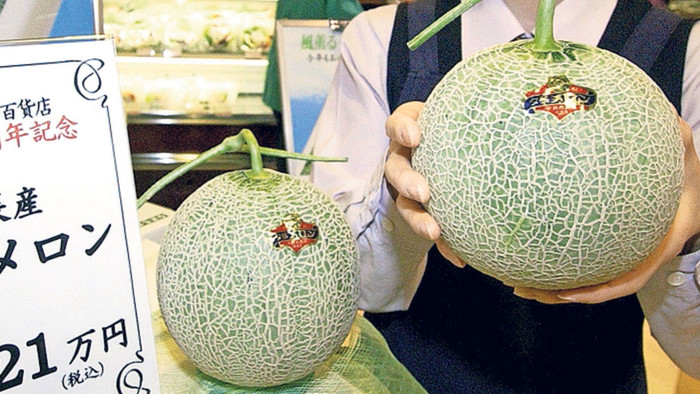 Yubari melons on display at a department store in Sapporo, Japan