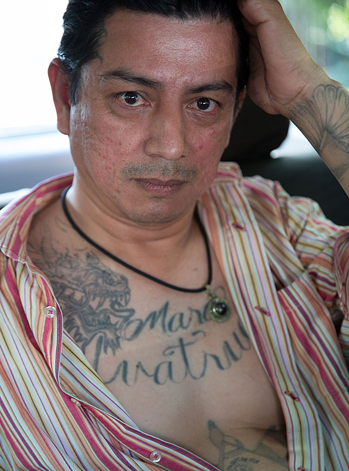 Eduardo, whose daughter has been beaten up by members of the Mara Salvatrucha gang, in which he also used to be active