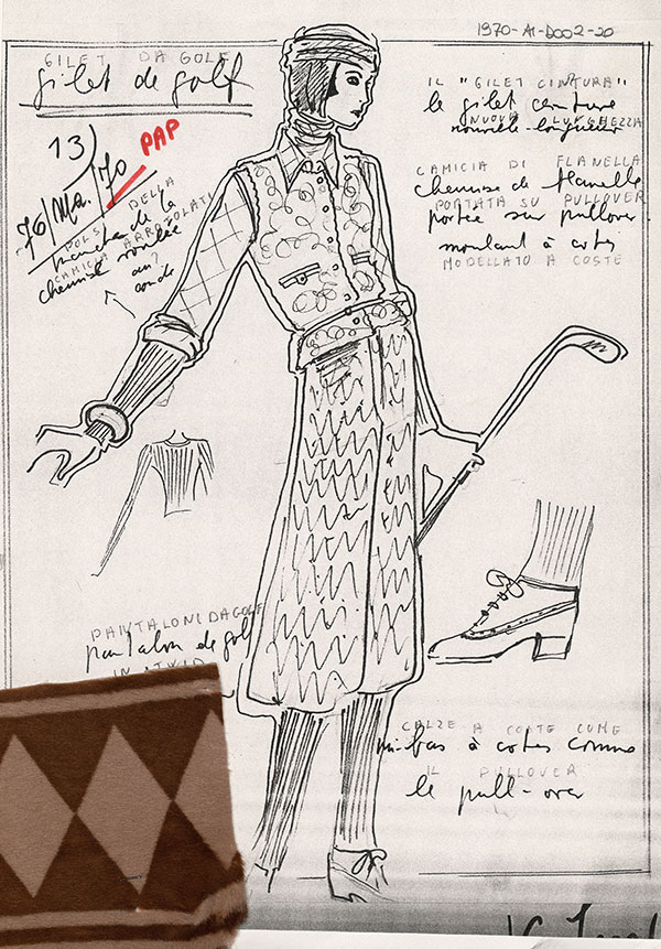 1970: An eskimo fur coat, as sketched and annotated by Lagerfeld for that year’s AW show