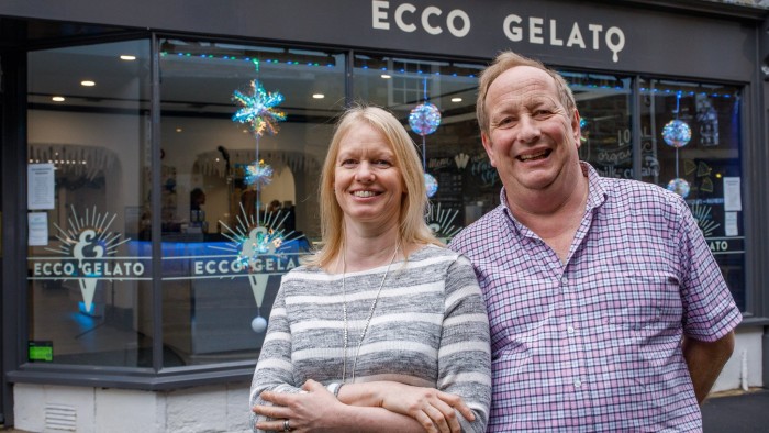 21 December 2016. Andrew and Philippa Tarling. This middle-aged couple set up a 'gelato cafe' called Ecco Gelato in the centre of Sherborne in Dorset with pension funds and it has been such a success that they are now planning to expand the business. Photo: Neil Turner