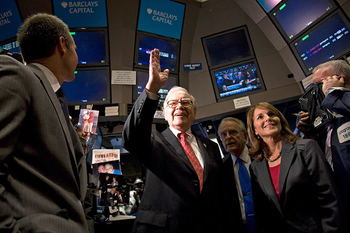 Buffett touring the floor of the New York Stock Exchange in 2011. Over the past 54 years, shares in his company have outpaced the S&P 500 by almost 2.5 million percentage points