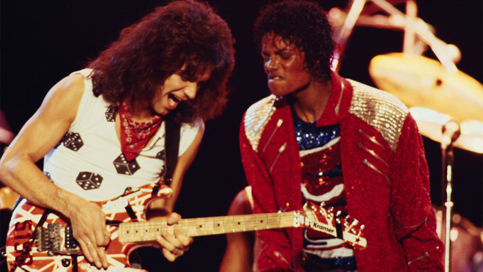Eddie Van Halen and Michael Jackson onstage in 1984