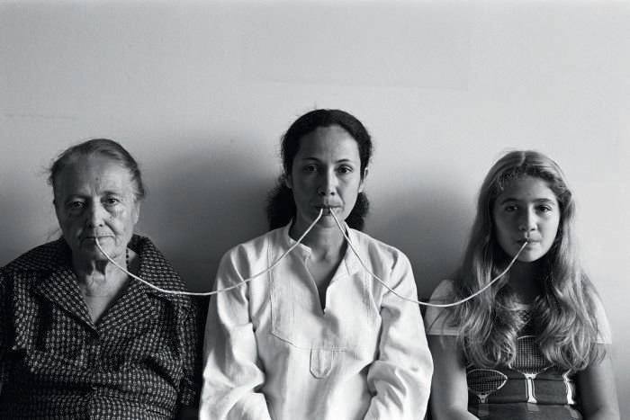 By a Thread, from the series Photopoemaction (1976). Photo: Regina Vater