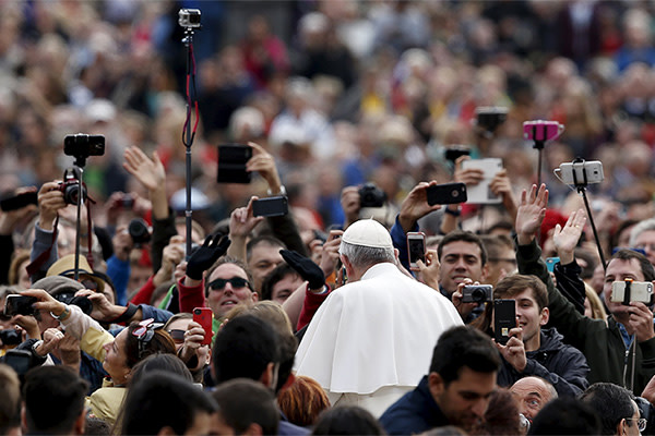 Pope Francis arrives for an audience in St Peter’s Square, Vatican City