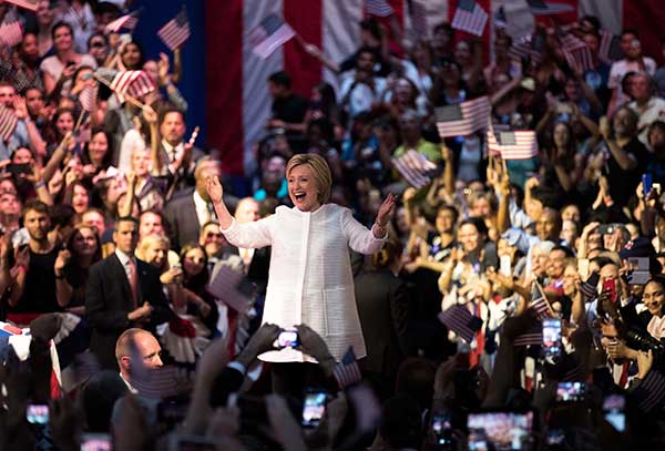 Hillary Clinton at a primary rally in Brooklyn, New York City, earlier this month