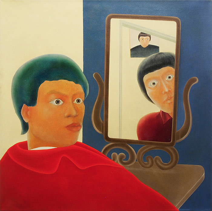 Chen Hilo Self Portrait and Mirrors, 1969 Oil on canvas, 111.8 x 111.8 cm Courtesy Each Modern.
