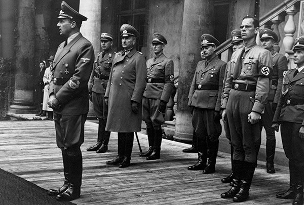 Hans Frank, front, and Otto von Wächter, fourth from left, Wawel Castle, Krakow, August 16 1942