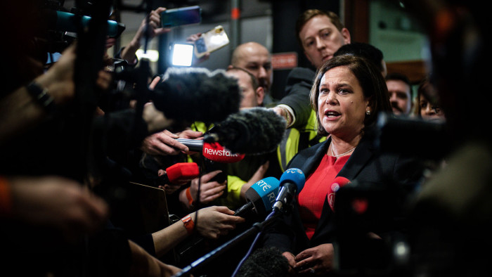 Sinn Fein leader Mary Lou McDonald arrives at the Election 2020 count centre at the RDS Dublin and is met by a large media scrum.
Credit: Redux / eyevine

For further information please contact eyevine
tel: +44 (0) 20 8709 8709
e-mail: info@eyevine.com
www.eyevine.com