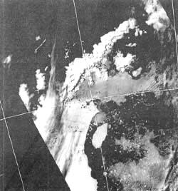 A 1995 satellite photograph which revealed the disappearance of a huge ice shelf on the edge of the South Pole