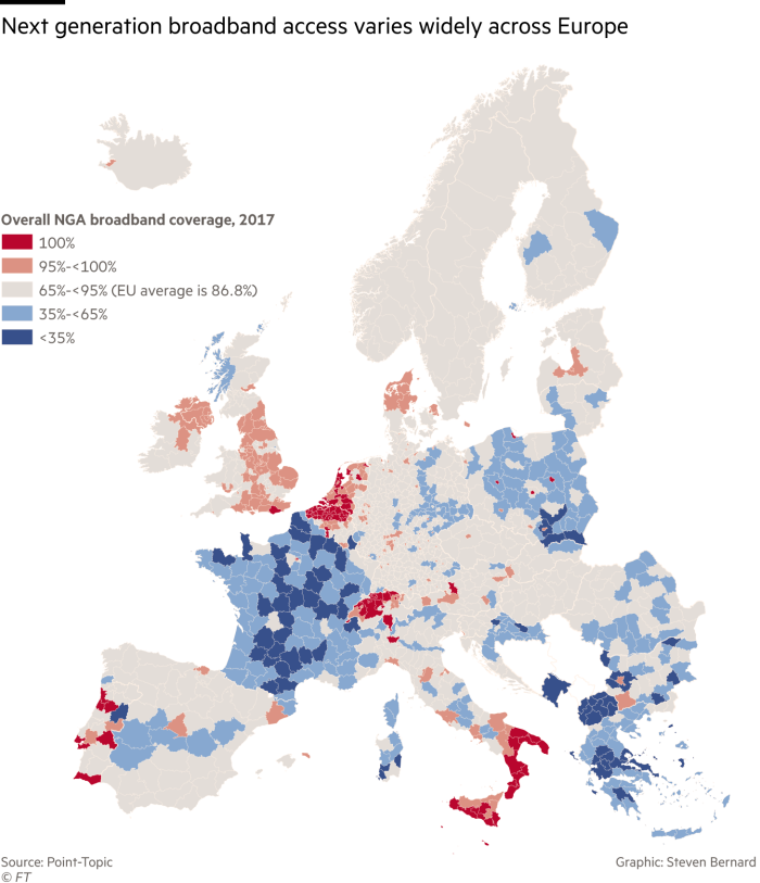 Map showing how next generation broadband access varies widely across Europe