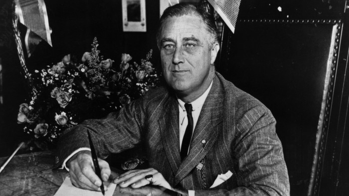 1936: Franklin Delano Roosevelt (1882 - 1945) the 32nd President of the United States from 1933-45. A Democrat, he led his country through the depression of the 1930's and World War II, and was elected for an unprecedented fourth term of office in 1944. (Photo by Keystone Features/Getty Images)