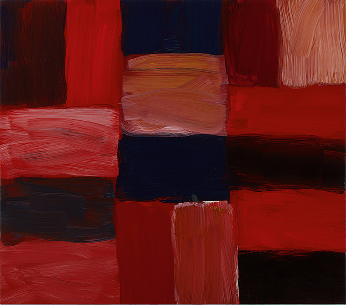 Sean Scully Red Oil on aluminum 28 by 32 in 71.1 by 81.2 cm Executed in 2018 Estimate $350/450,000