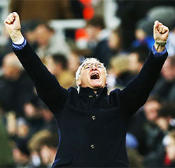 Manager Claudio Ranieri cheers on his team