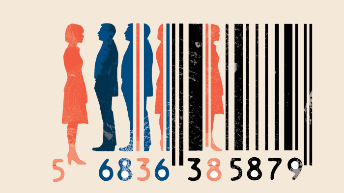 illustration of bar code and people