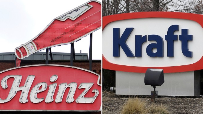 FILE - At left, in a March 25, 2015, file photo, a Heinz ketchup sign is shown on the side of the Senator John Heinz History Center in Pittsburgh. At right, also in a March 25, 2015, file photo, the Kraft logo appears outside of their headquarters in Northfield, Ill. U.S. food giant Kraft Heinz Co. is confirming that it's made an offer to buy Europe's Unilever and been rejected. The company said Friday, Feb. 17, 2017, that talks are ongoing with the Dutch company, but that no deal can be assured. (AP Photo/File)