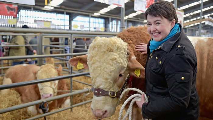 Scottish Conservative leader Ruth Davidson visits the Stirling Bull Sales on Monday. The former journalist has nearly 34,000 Twitter followers and a reputation for being outspoken