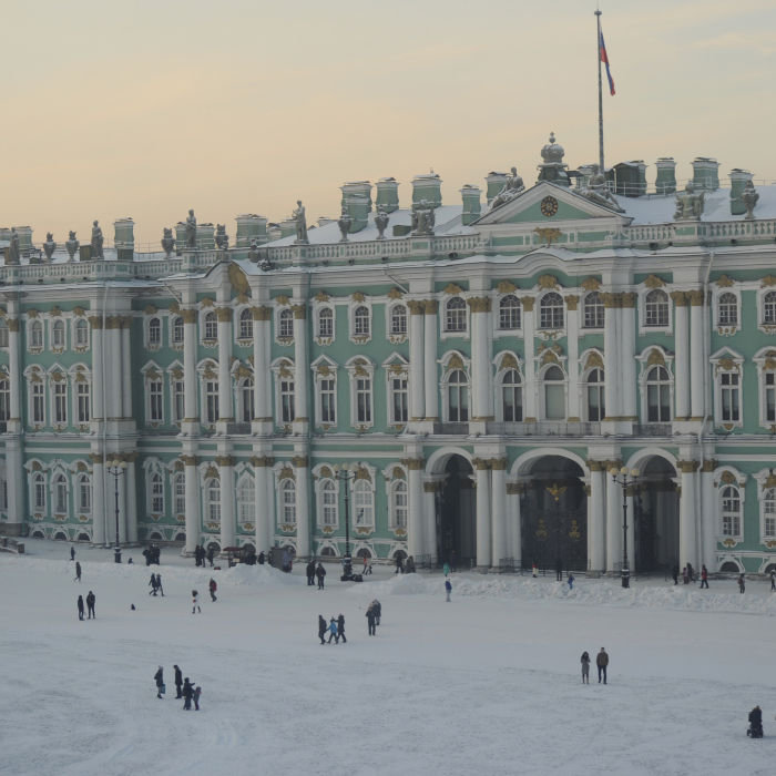 Russia. Saint Petersburg. The State Hermitage Museum. Winter Palace. 18th-19th centuries. Baroque style. Facade. Winter. (Photo by: PHAS/Universal Images Group via Getty Images)