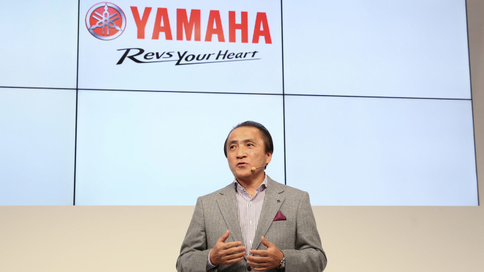 Hiroyuki Yanagi speaks at the Yamaha Tokyo Motor Show in 2013