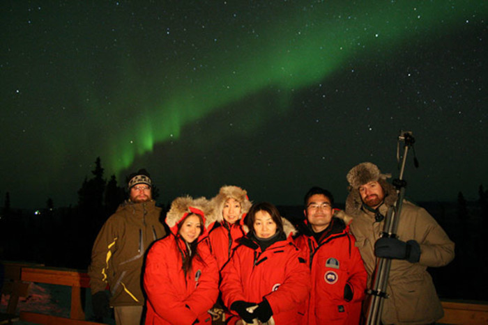 Japanese guests viewing the Northern Lights at Fairbanks
