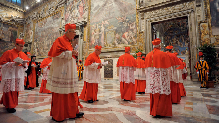 Cardinals at the Vatican conclave to elect the new pope in March
