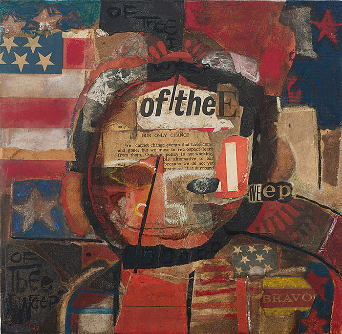 David Driskell Of Thee I Weep, 1968 Acrylic and collage on fiberboard 12 x 11 3/4 inches Courtesy DC Moore Gallery, New York