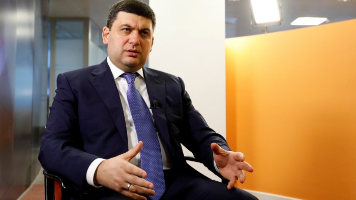 Ukrainian Prime Minister Volodymyr Groysman speaks during an interview with Reuters in Brussels, Belgium February 10, 2017. REUTERS/Yves Herman - RTX30F67