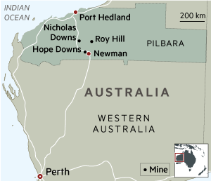 Map Pilbara mines western Australia