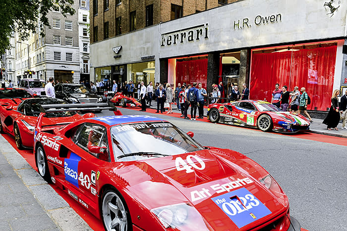 LONDON, ENGLAND - JULY 11: A general view of the opening of H.R. Owen's new Ferrari showroom on Berkeley Square on July 11, 2019 in London, England. (Photo by Mike Marsland/Getty Images for Ferrari North Europe)