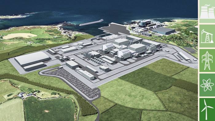 Undated Horizon handout image of an artists impression of a planned nuclear power station at Wylfa on Anglesey in north Wales. PRESS ASSOCIATION Photo. Issue date: Monday June 4, 2018. The Government is to consider direct investment to build a new multibillion-pound nuclear power station. See PA story INDUSTRY Nuclear. Photo credit should read: Horizon/PA Wire NOTE TO EDITORS: This handout photo may only be used in for editorial reporting purposes for the contemporaneous illustration of events, things or the people in the image or facts mentioned in the caption. Reuse of the picture may require further permission from the copyright holder.