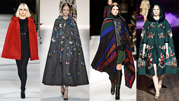 Winter coats. From left: Saint Laurent, Valentino, Sacai and Dolce & Gabbana