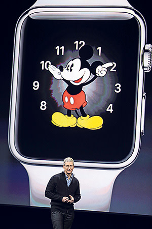 Apple CEO Tim Cook talks about the new Apple Watch during an Apple event on Monday, March 9, 2015, in San Francisco