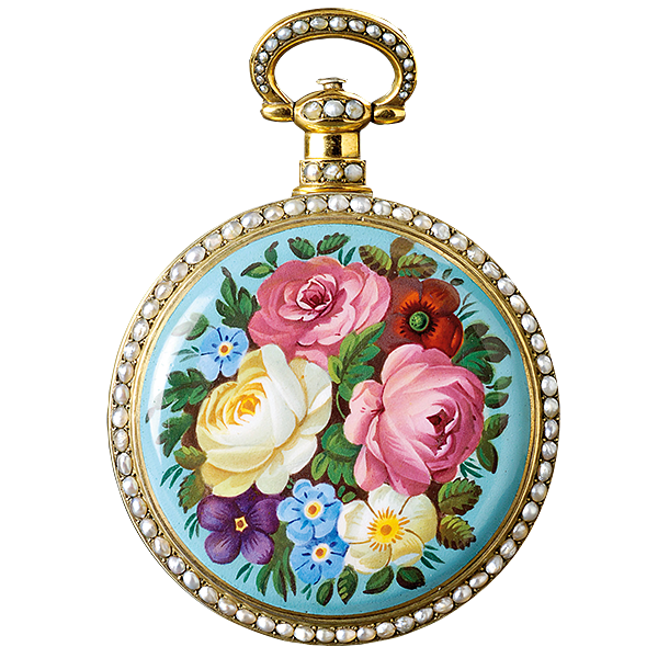 enamelled and pearl-set pocket watch made by the Swiss firm of Juvet