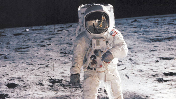 This picture taken 21 July 1969 of astronaut Edwin E. Aldrin Jr.  walking on the surface of the moon