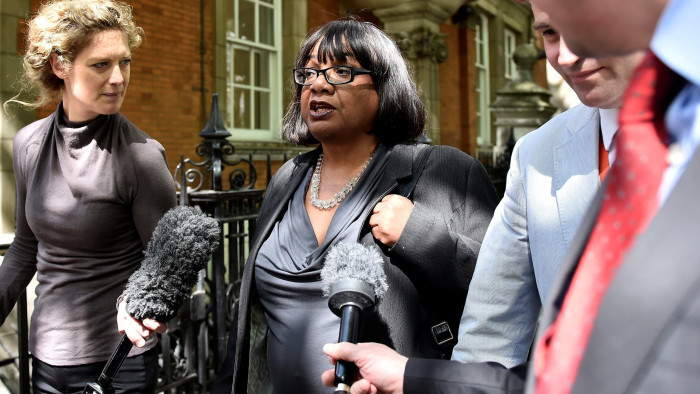 Britain's Opposition Labour Party Shadow Home Secretary Diane Abbott arrives at Millbank studios in London, Britain, May 2, 2017. REUTERS/Hannah McKay - RTS14S4S