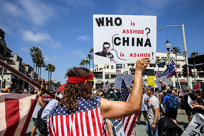 'Trump’s campaign will be about China, China, China,' says Steve Bannon, his former chief strategist. A demonstrator in California echoes the administration’s anti-China rhetoric