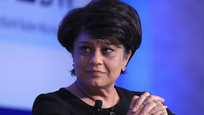 Shriti Vadera, chairman of Santander UK Plc, looks on during the Institute of International Finance G-20 Conference in Frankfurt, Germany, on Thursday, March 16, 2017. Some of the top financial services companies, including BlackRock Inc. and UBS Group AG, warned against rolling back financial regulation at this time, saying it could be risky and distort international competition. Photographer: Krisztian Bocsi/Bloomberg