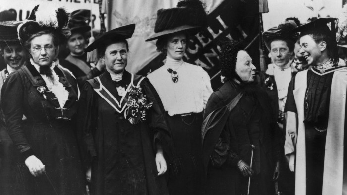 Millicent Fawcett (second from left) with other members of the National Union of Women's Suffrage in 1908